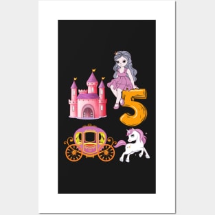 5th birthday  Princess Castle Unicorn Carriage Posters and Art